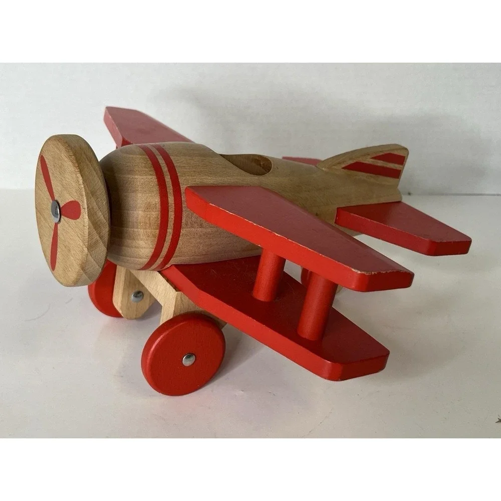 Hearth and Hand with Magnolia Wood Toy Propeller Airplane Red and Tan
